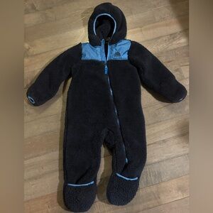 Snozu Blue Fleece Snowsuit 24 Months Hooded Fold Over Mittens Feet Baby